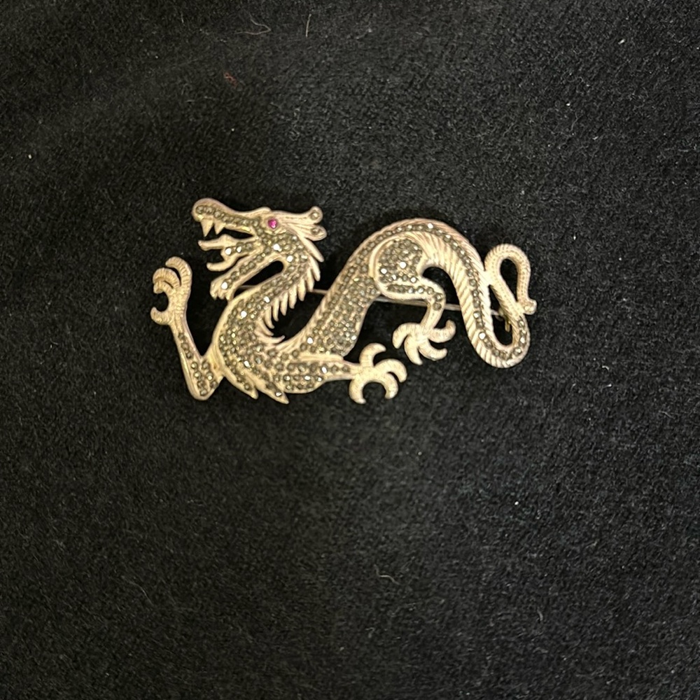 Silver and Marcasite Chinese Dragon Brooch